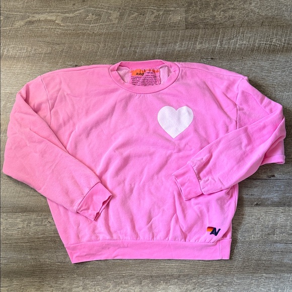 Aviator Nation Pink Crew Neck Sweater with White Heart Size Small - Picture 1 of 5